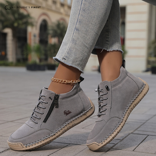 Chaussures de confort Josie™ grises, fermeture éclair, lacets, semelle crantée.