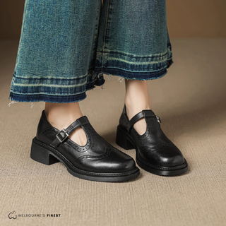 Chaussures de marche orthopédiques Marie™ noires, bride à boucle, talon bloc