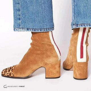 Bottes de confort orthopédique Valerie™ daim café, talon carré, semelle motif léopard