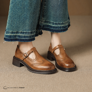 Chaussures de marche orthopédiques Marie™ marron, bride à boucle, talon bloc