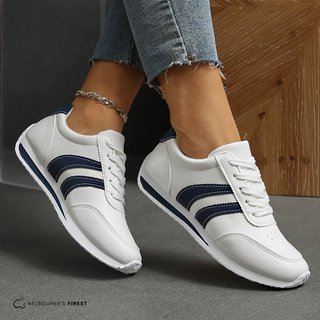 Chaussures de confort orthopédique Alia™ blanches à lacets, bandes bleu marine