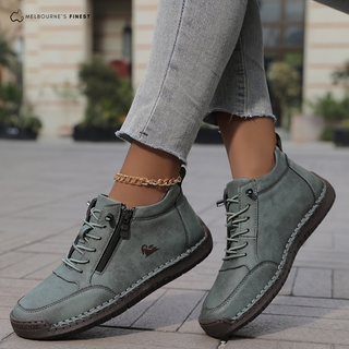 Chaussures de confort Josie™ kaki, fermeture éclair, lacets, semelle crantée.