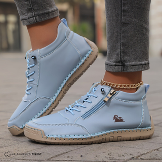 Chaussures de confort Josie™ bleu clair, fermeture éclair, lacets, semelle crantée.