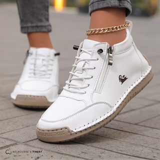 Chaussures de confort Josie™ blanches, fermeture éclair, lacets, semelle crantée.