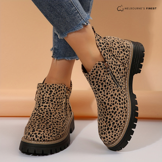 Bottines confortables en imprimé léopard, fermeture zippée, semelle crantée