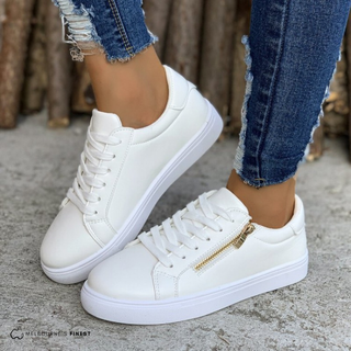 Chaussures de confort Alison™ blanches à lacets, zip décoratif doré