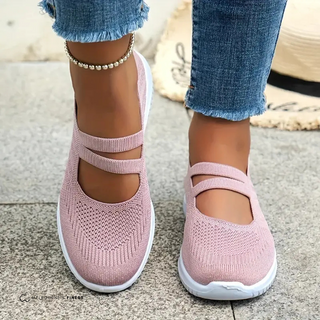 Chaussures orthopédiques femme Dionne™ rose, dessus tricot avec brides, semelle blanche