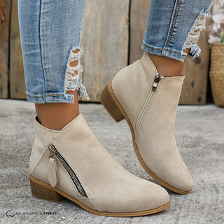 Bottines en daim beige Clara™ Confort, fermeture zippée sur le côté