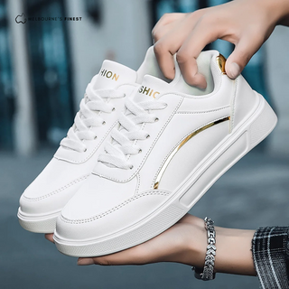 Chaussures orthopédiques pour femmes Luann™ blanches à liseré doré, lacets