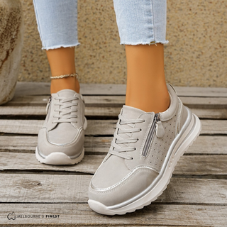 Sneakers orthopédiques confort Gina™ grises, lacets et fermeture éclair latérale