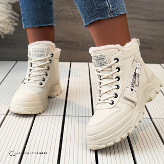 Bottes d’hiver Zoey™ kaki à lacets, doublure en fourrure, semelle épaisse crantée.