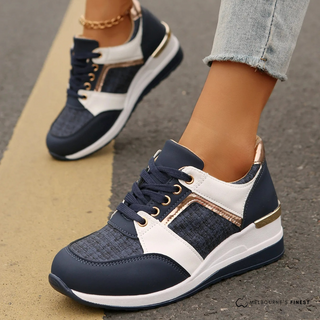 Chaussures orthopédiques Kiana™ bleu foncé et blanches à lacets, semelle épaisse