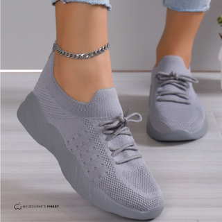 Chaussure orthopédique tricotée gris clair Reese™ à lacets, semelle épaisse