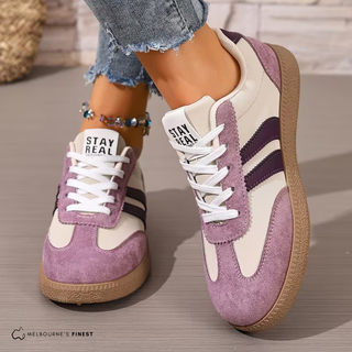Chaussures orthopédiques Confort violettes à lacets, semelle gomme beige