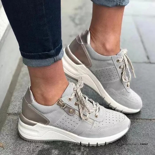 Chaussures orthopédiques femme Trudy™ grises, lacets, semelle épaisse blanche