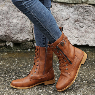 Bottes orthopédiques Jenna™ marron montantes, lacets et sangle à boucle.