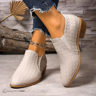Chaussures à enfiler Kyrie™ beiges effet croco, bout pointu et talon bloc.