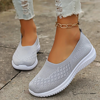Chaussures orthopédiques femme Clare™, gris, enfiler tricot, semelle épaisse blanche.