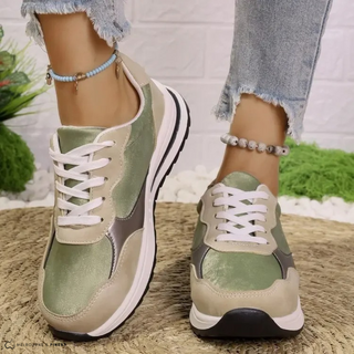 Chaussures de confort orthopédiques Celine™ vert kaki, lacets blancs, semelle épaisse