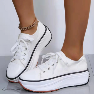 Chaussures de confort Dora™ blanches à lacets, semelle plateforme blanche et bord orange
