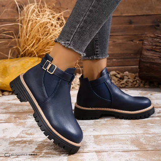 Bottines orthopédiques bleu marine avec bride et boucle, semelle crantée