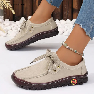 Chaussures de confort orthopédique Lydia™ kaki en suède, lacets, semelle épaisse marron