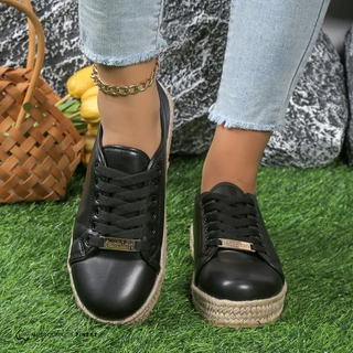 Chaussures orthopédiques femme noires à lacets, semelle compensée en corde