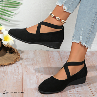 Chaussures de confort orthopédiques Mary™ noires à bride, talon compensé