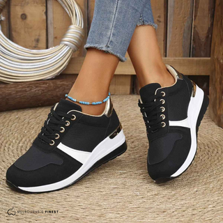 Chaussures orthopédiques noires pour femmes, à lacets, semelle blanche épaisse.