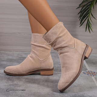 Bottes d’hiver en suède kaki à talon bloc, hauteur cheville
