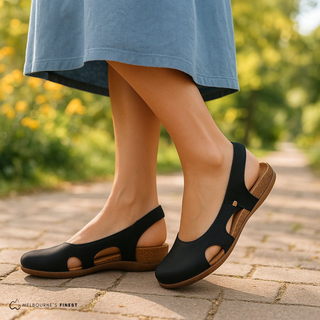 Chaussures de confort orthopédiques noires à bride arrière et ouverture ovale au bout