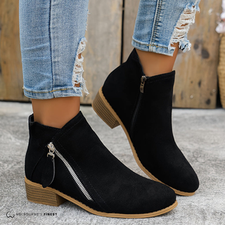 Bottines en daim noir Clara™ Confort, fermeture zippée sur le côté