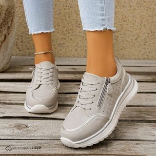 Chaussures Lindy™ beige clair à lacets et zip latéral, semelle épaisse