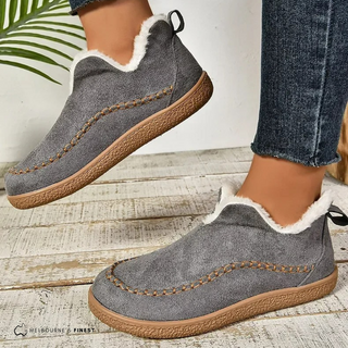 Bottines confort Lutz™ grises en suède, col sherpa blanc, semelle ton bois