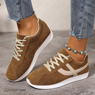 Chaussures orthopédiques femme Abby™ en daim marron, lacets, semelle blanche