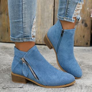 Bottines en daim bleu Clara™ Confort, fermeture zippée sur le côté