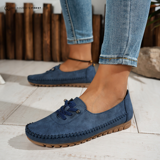 Chaussures orthopédiques de confort bleues, dessus suède, lacets et semelle extérieure en gomme