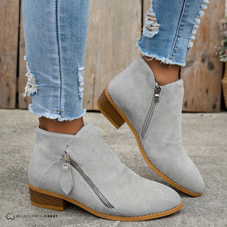 Bottines en daim gris Clara™ Confort, fermeture zippée sur le côté