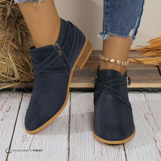 Bottes de cheville orthopédiques Lesa™ bleu marine, fermeture éclair latérale, bride à boucle