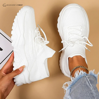 Chaussures orthopédiques blanches pour femmes, lacets, semelle épaisse, tissu texturé