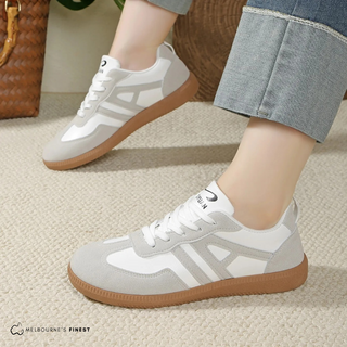 Chaussure orthopédique femme Anna™ blanche, empiècements gris/beige, semelle gomme.