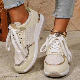 Chaussures de confort orthopédique Rose™ beiges à lacets, semelle épaisse