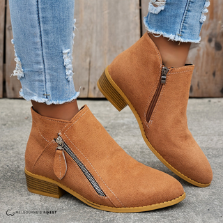 Bottines en daim orange Clara™ Confort, fermeture zippée sur le côté