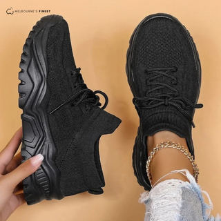 Chaussures orthopédiques noires pour femmes, lacets, semelle profilée, tissu texturé
