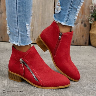 Bottines en daim rouge Clara™ Confort, fermeture zippée sur le côté