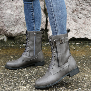 Bottes orthopédiques Jenna™ grises montantes, lacets et sangle à boucle.