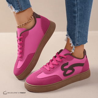 Chaussures orthopédiques Tracey™ roses à lacets, empiècement noir, semelle marron