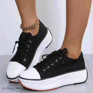 Chaussures Dora™ noires à lacets, empiècement blanc au bout, semelle plateforme blanche