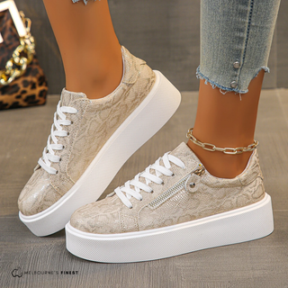 Chaussures de plateforme Noreen™ effet serpent beige, lacets blancs et semelle épaisse