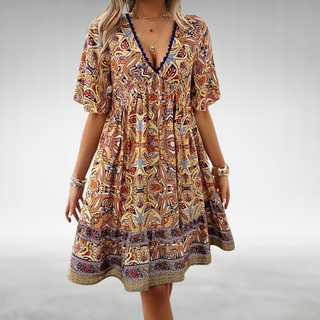 Robe Boho courte avec décolleté en V et motif ethnique